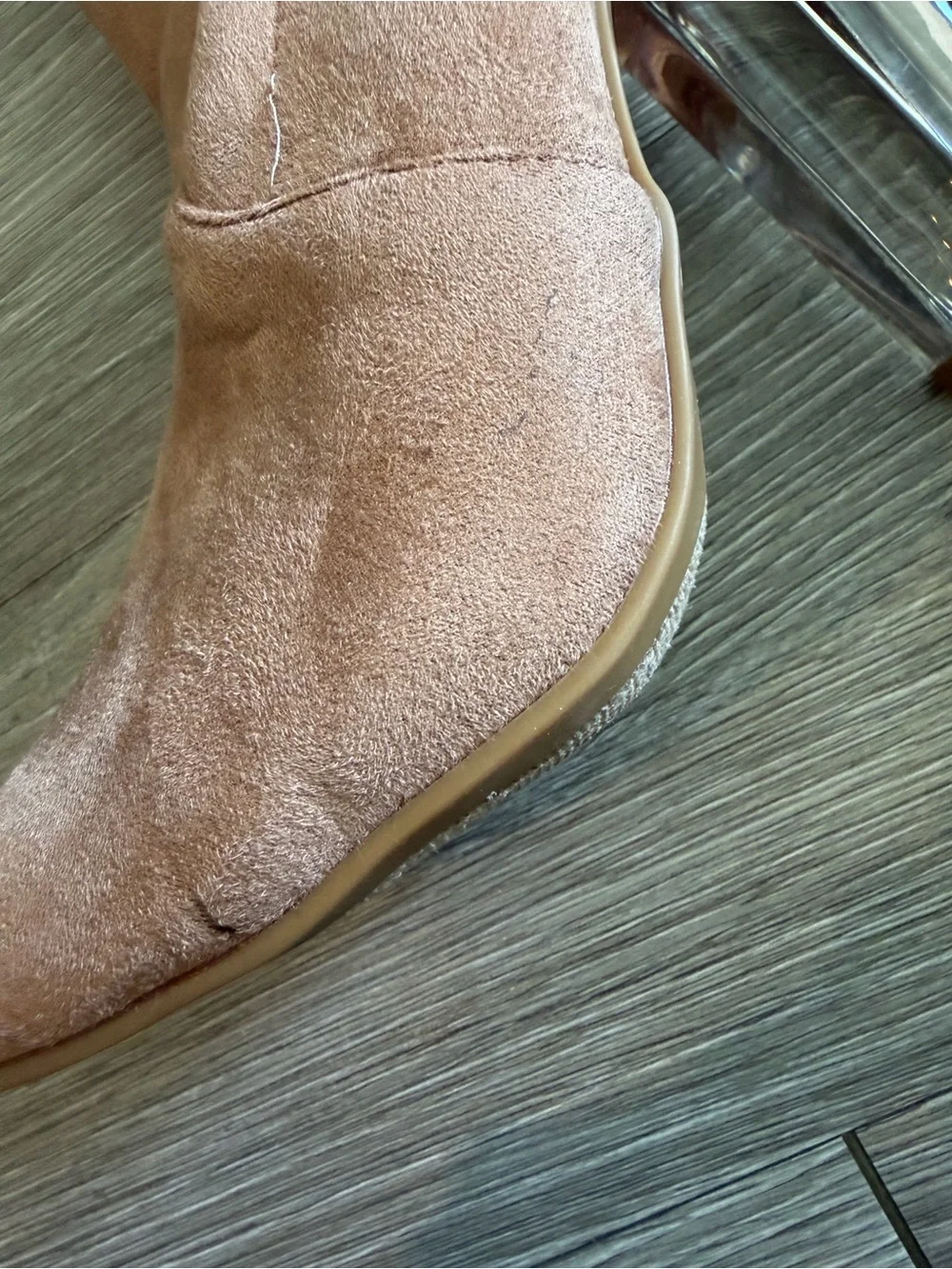 Windsor Women's Over-the-Knee Suede Boots in Tan with Clear Block Heel